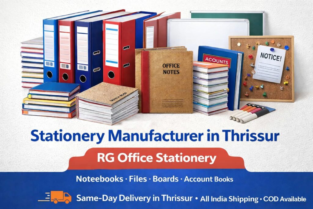 Stationery manufacturer in Thrissur offering notebooks, files and office stationery – RG Office Stationery